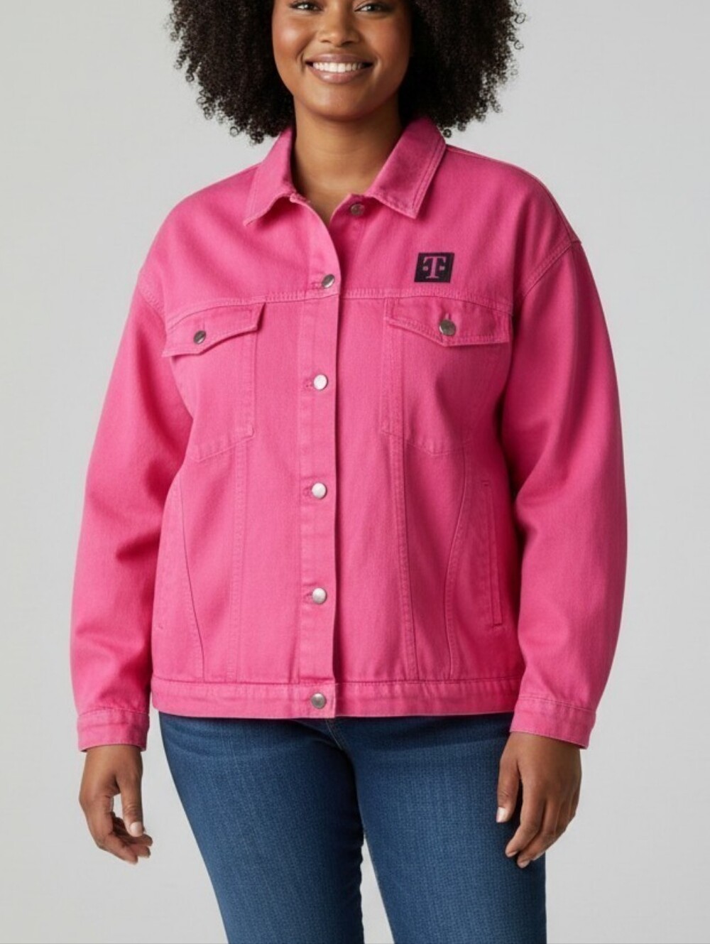New Plus Size T-Mobile Collection Women's Pink Button-Front Jean Jacket 4X